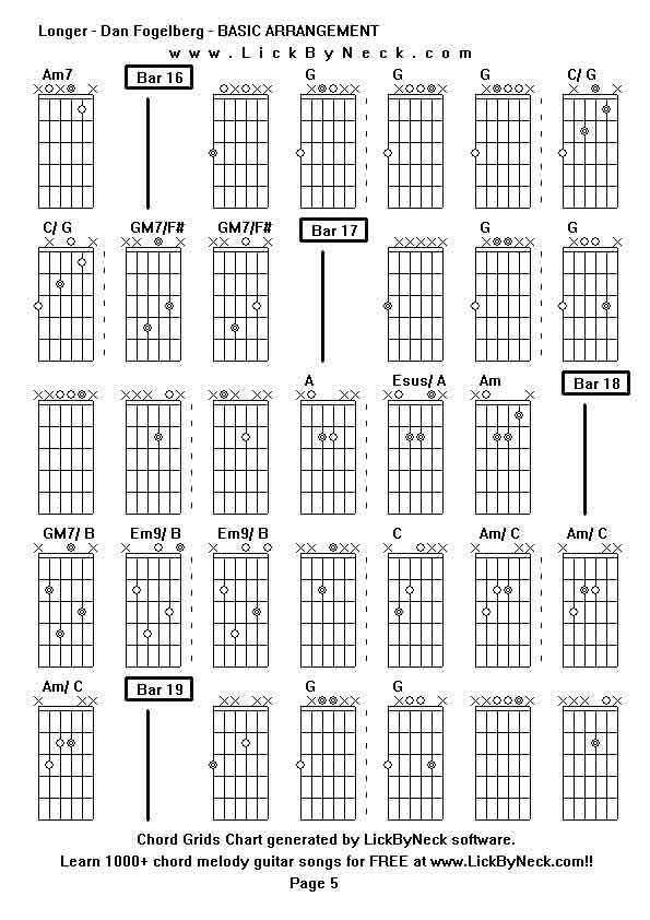 Chord Grids Chart of chord melody fingerstyle guitar song-Longer - Dan Fogelberg - BASIC ARRANGEMENT,generated by LickByNeck software.